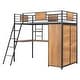 preview thumbnail 4 of 17, Black Twin Size Metal Wood Loft Bed with L-shaped Desk and Wardrobe