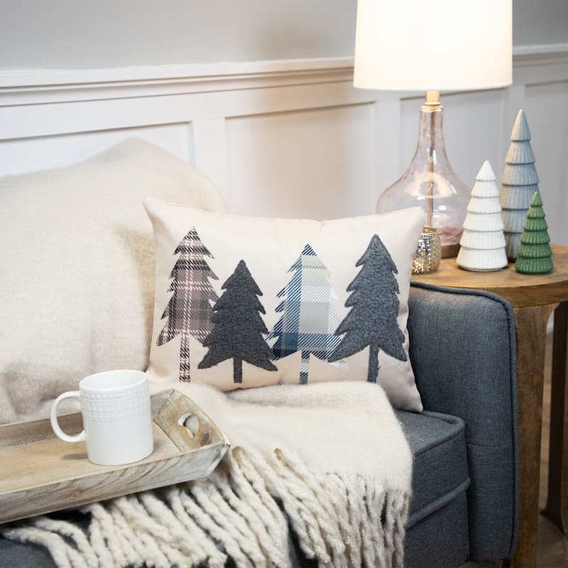 Pine Tree Silhouettes Christmas Throw Pillow - 15" - Tan