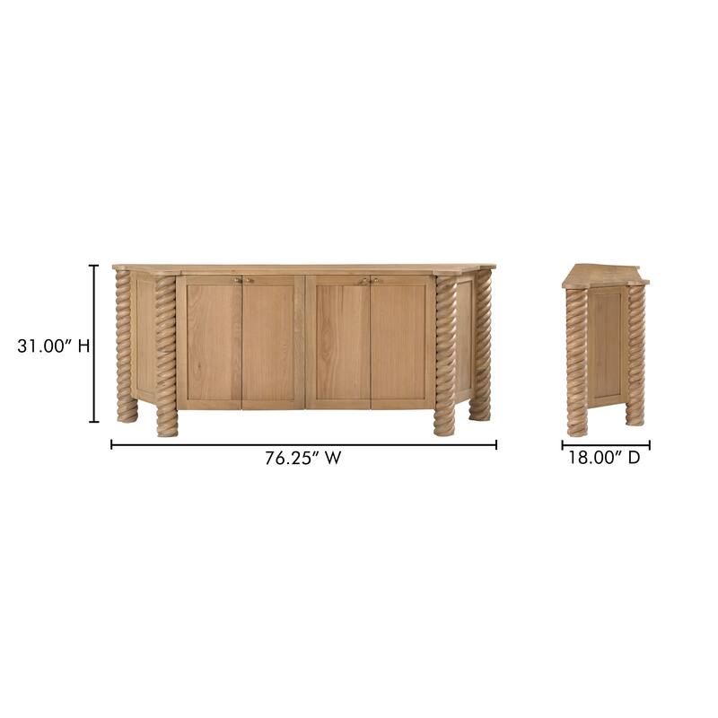 Title: NADAAL STUDIOS Calvert Treccia Sideboard, Solid Oak with Oak Veneer, Turned Legs, Natural Finish