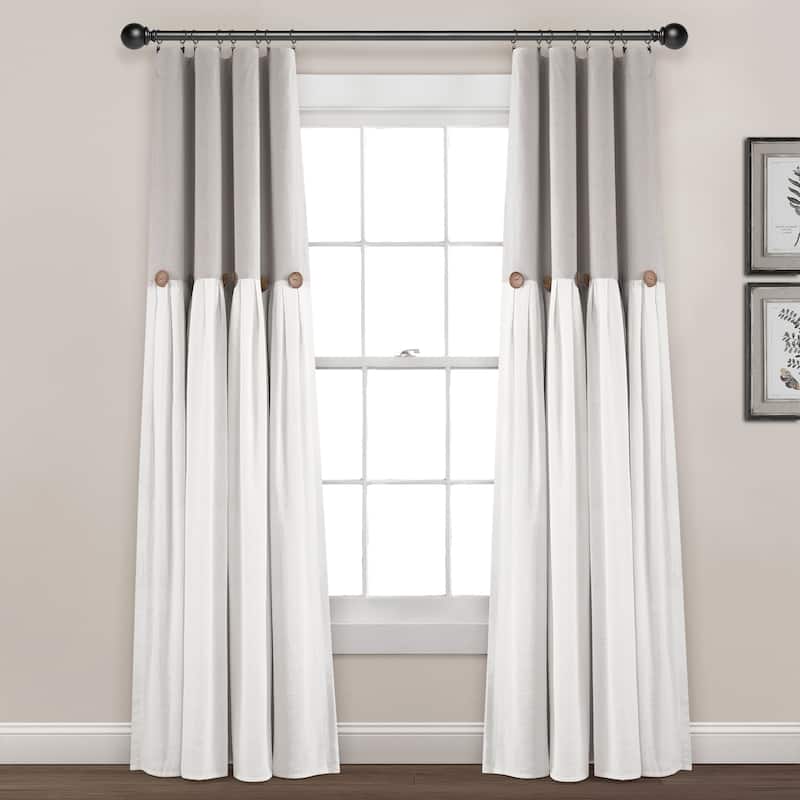 Lush Decor Linen Button 100 Percent Lined Blackout Window Curtain Panel Single - Gray/White - 40X84