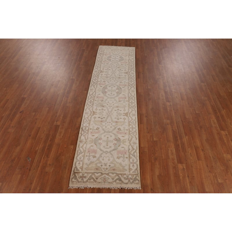 Earth Tone Oushak Indian Runner Rug Handmade Wool Carpet - 2'6"x 9'6"