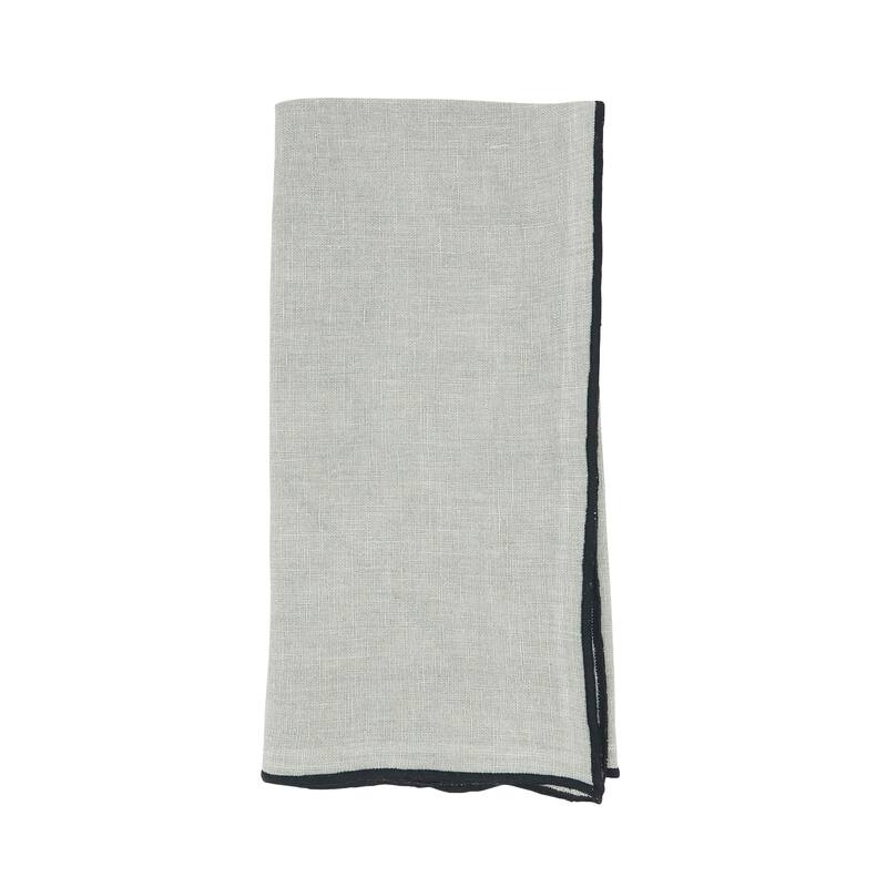 Stonewashed Linen Napkins With Stitched Border Design (Set of 4) - Set of 4 - Blue