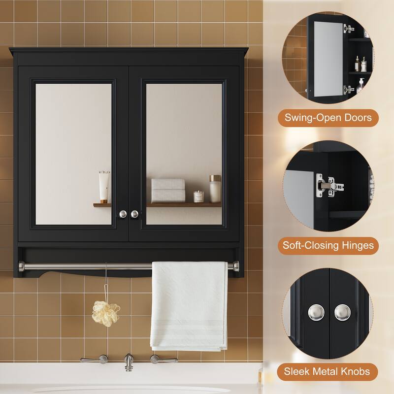30" 3-in-1 Bathroom Mirror Medicine Cabinet - Wall Mounted with Adjustable Shelves, Soft Close Doors & High-Define Mirror
