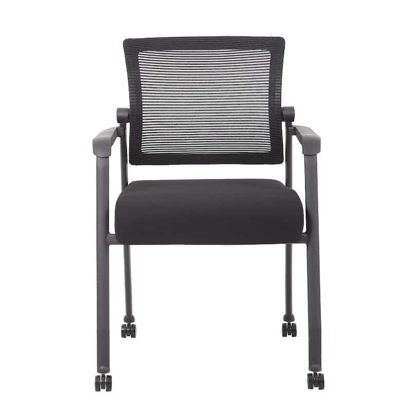 Akon Guest Armchair, Black Mesh, Steel Frame, Smooth-Roll Casters