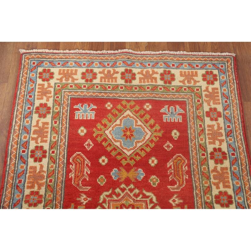 Kazak Oriental Accent Rug Handmade Red Wool Carpet - 2'7"x 4'2"