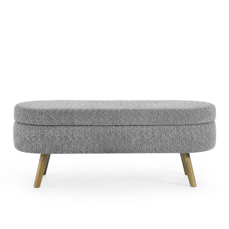 Grey Ottoman Oval Storage Bench,Rubber Wood Legs