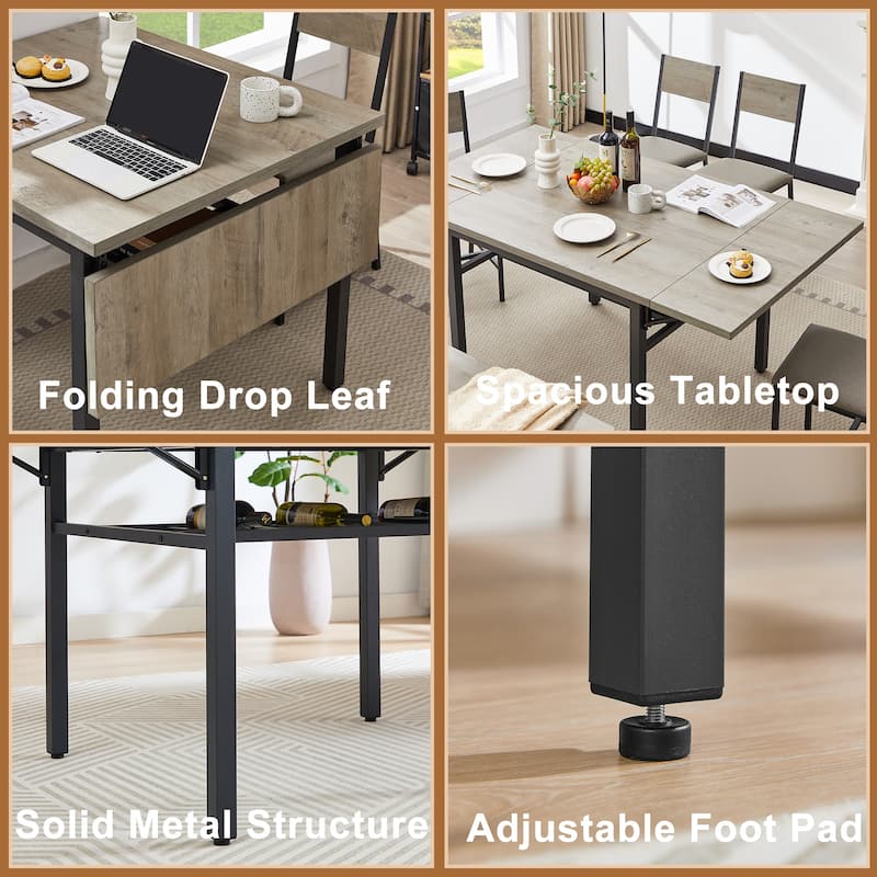 Modern Industrial 63.2'' Extendable Dining Table w/Drop Leaf, Seats 6