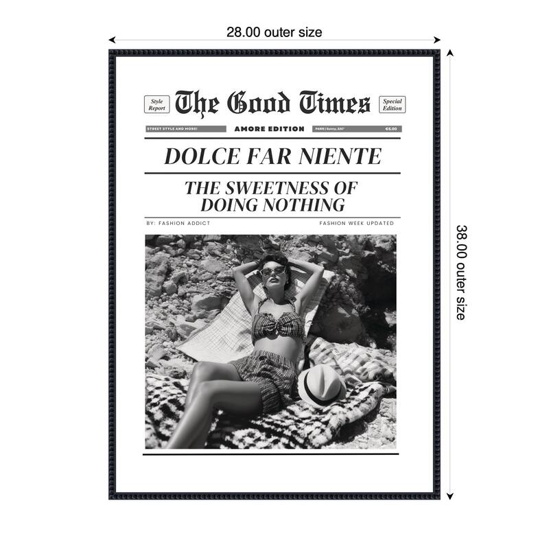 Kate and Laurel The Good Times Newspaper Dolce Far Niente by Honey Island Studio Framed Canvas Wall Art Print