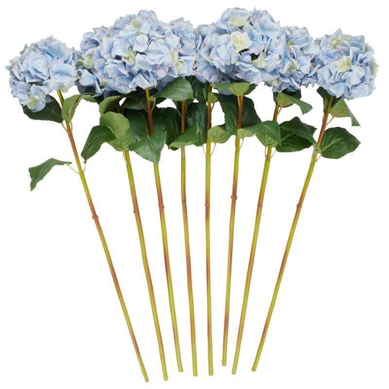 Faux Foliage Hydrangea Tall Artificial Flower Stem - Set of 8 - Roche River Decor - Blue - Blue