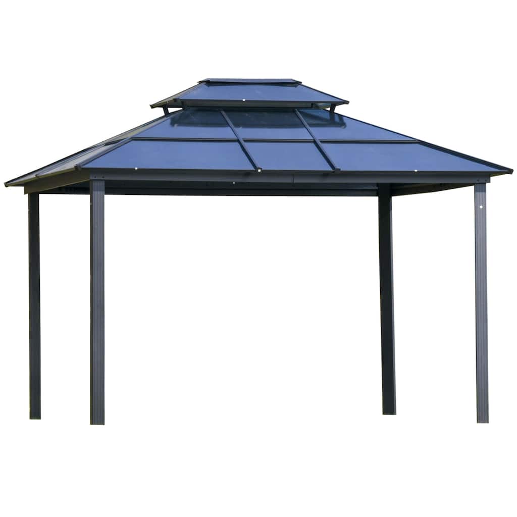 10x12 Hardtop Gazebo with Polycarbonate Roof, Aluminum Frame, Netting & Curtains for Outdoor Use
