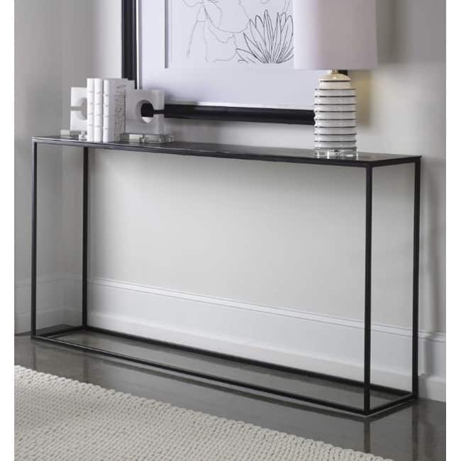 Uttermost Coreene 64"W Industrial Minimalist Console Entry Sofa Table - Aged Black Iron