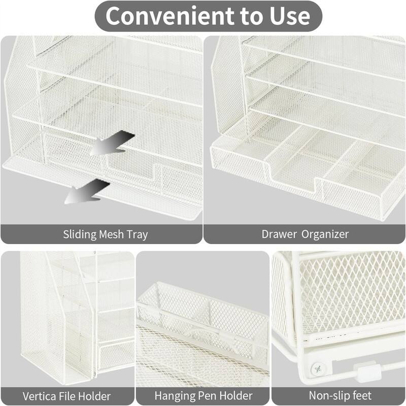 5 Tier Desk Accessories & Workspace Desk - 16.15"D x 9.45"W x 11.25"H