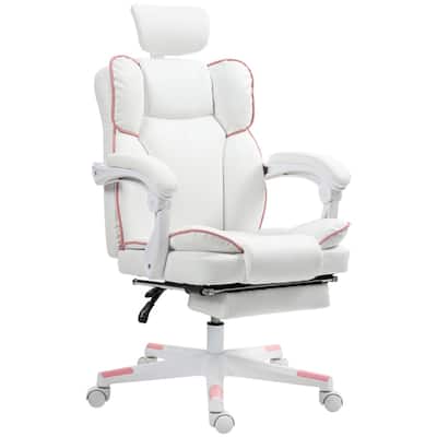 High Back PU Leather Upholstery Office Chair with Adjustable Recline Backrest and Swivel Seat - 25.6" W x 28" D x 42.1" -44.9" H