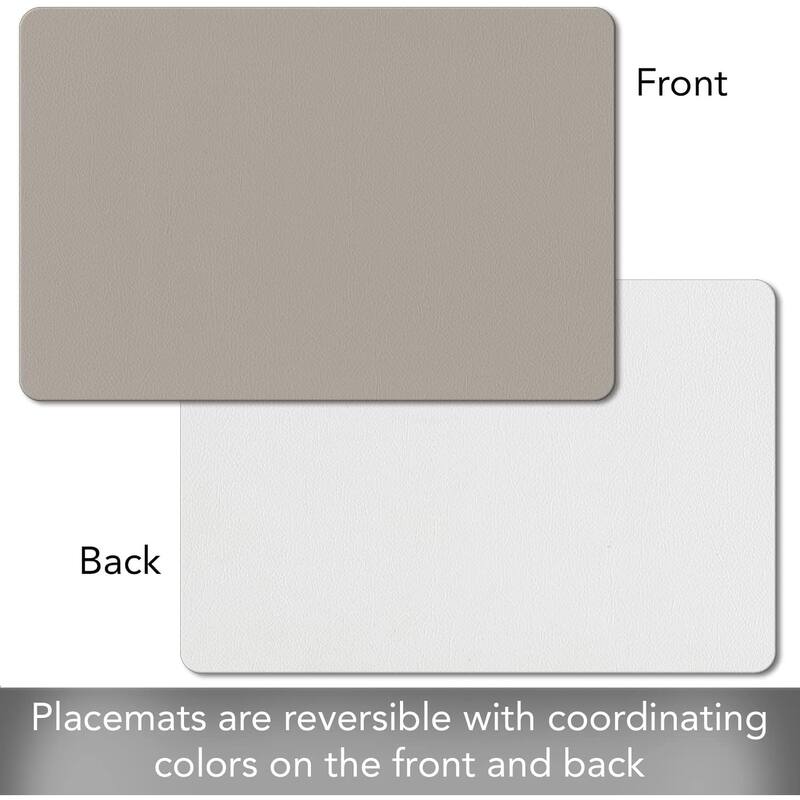 Grey/White Reversible Faux Leather Flexible Placemat 4 Pack Easy to Clean, BPA Free