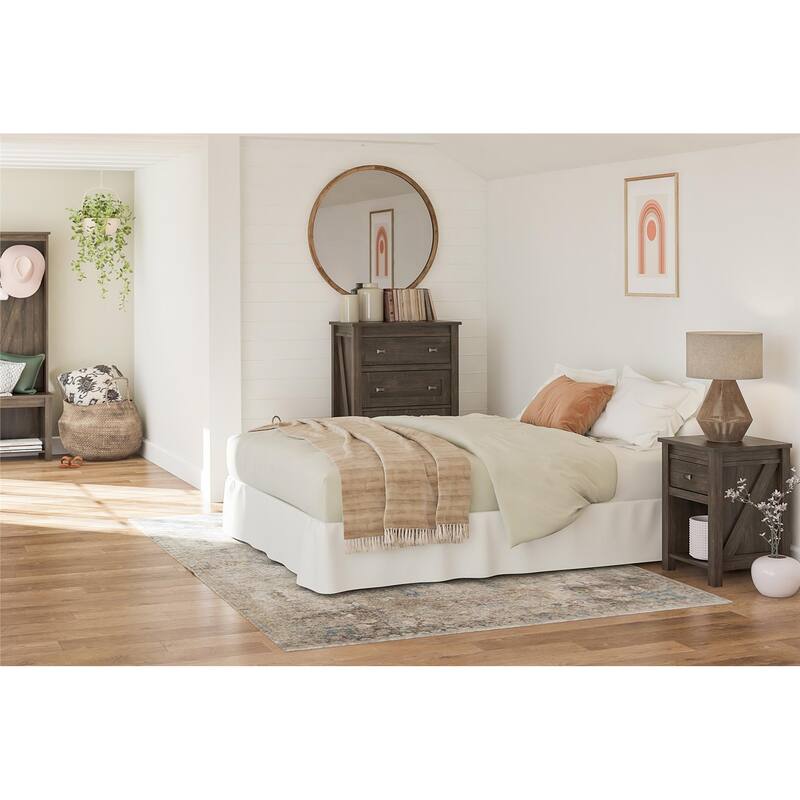 Rustic Style Nightstand with Drawer and Open Cubby