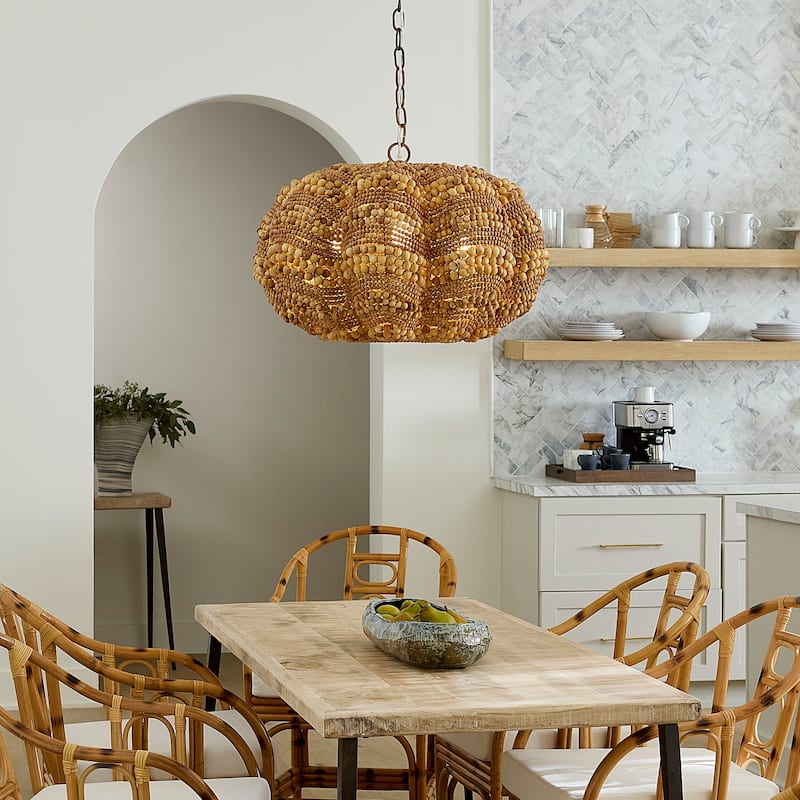 Jamie Young Clamshell Wood Beaded 4-Light Chandelier
