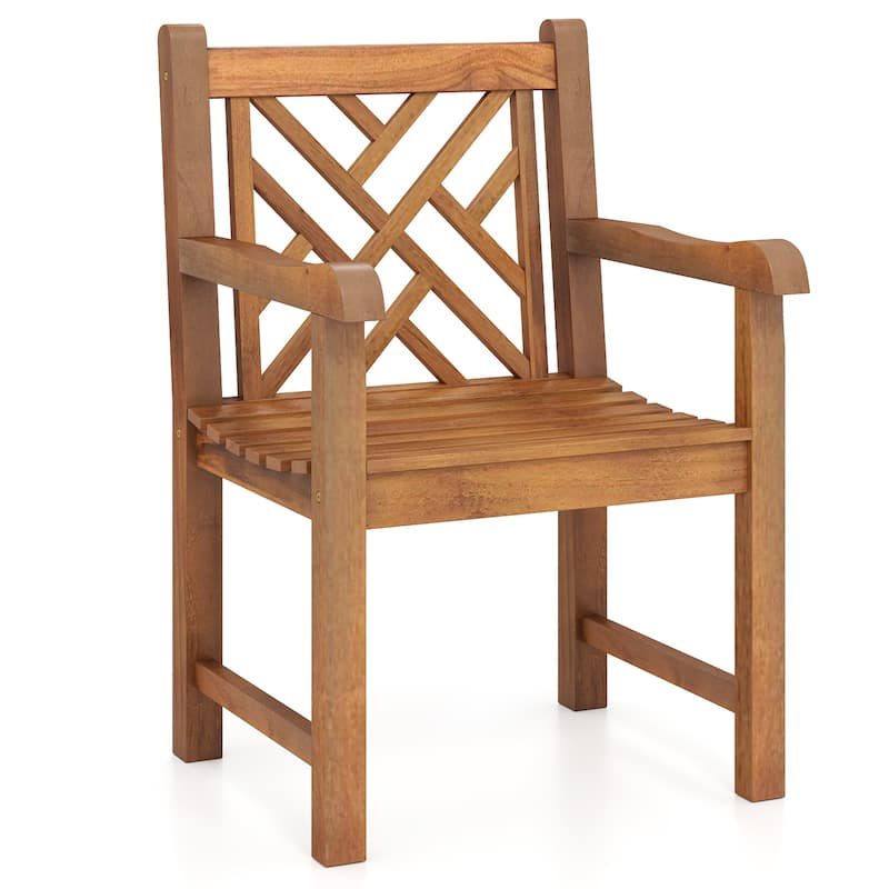 Gymax Teak Wood Patio Dining Chair Outdoor Armchair w/ Slatted Seat & - Natural