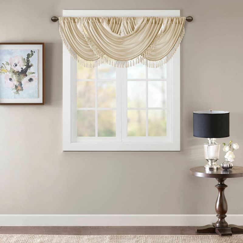 Madison Park Juline Faux Silk Waterfall Embellished Valance - 38 x 46"