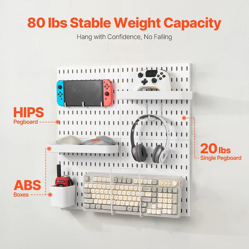ABS HIPS Pegboard 4 Panels Wall Organizer with Hooks - 11 x 11 x 0.47" (L x W x H)