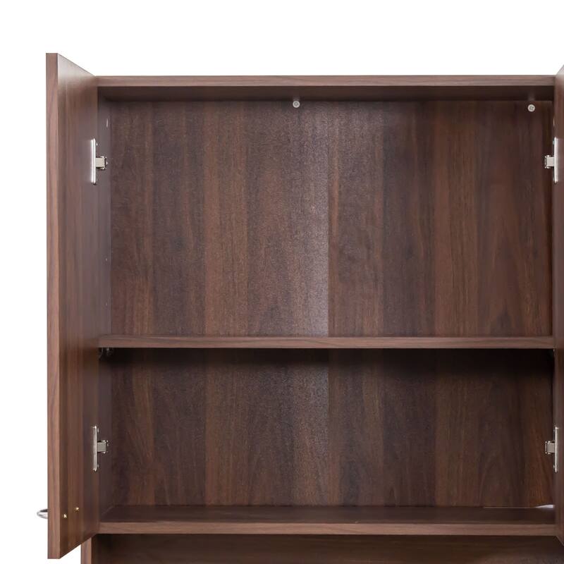 Anmytek 70.87" Tall Wardrobe and Kitchen Cabinet, with 6-Doors, 1-Open Shelves and 1-Drawer for bedroom,Walnut