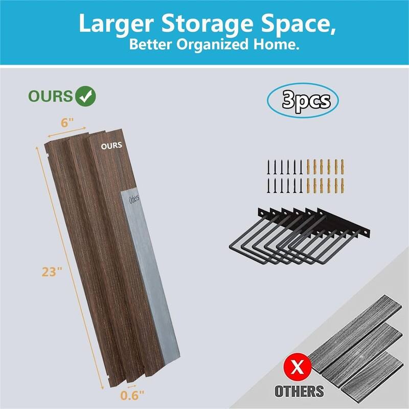 24 Inches Easy to Install Wall Mounted Shelves - 6"D x 24"W x 6"H