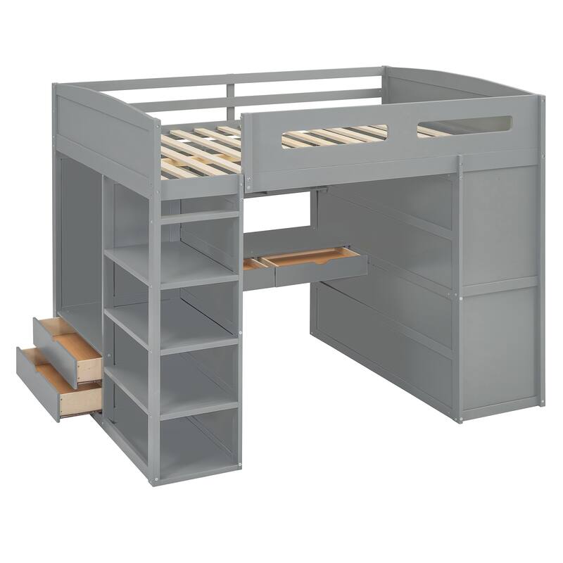 Multi-Functional Full Size Loft Bed with Built-In Desk, Wardrobe, and Ample Storage for Bedrooms