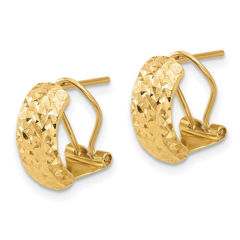 Curata 14k Yellow Gold Polished Sparkle Cut Omega Back Earrings - 13x6.4mm