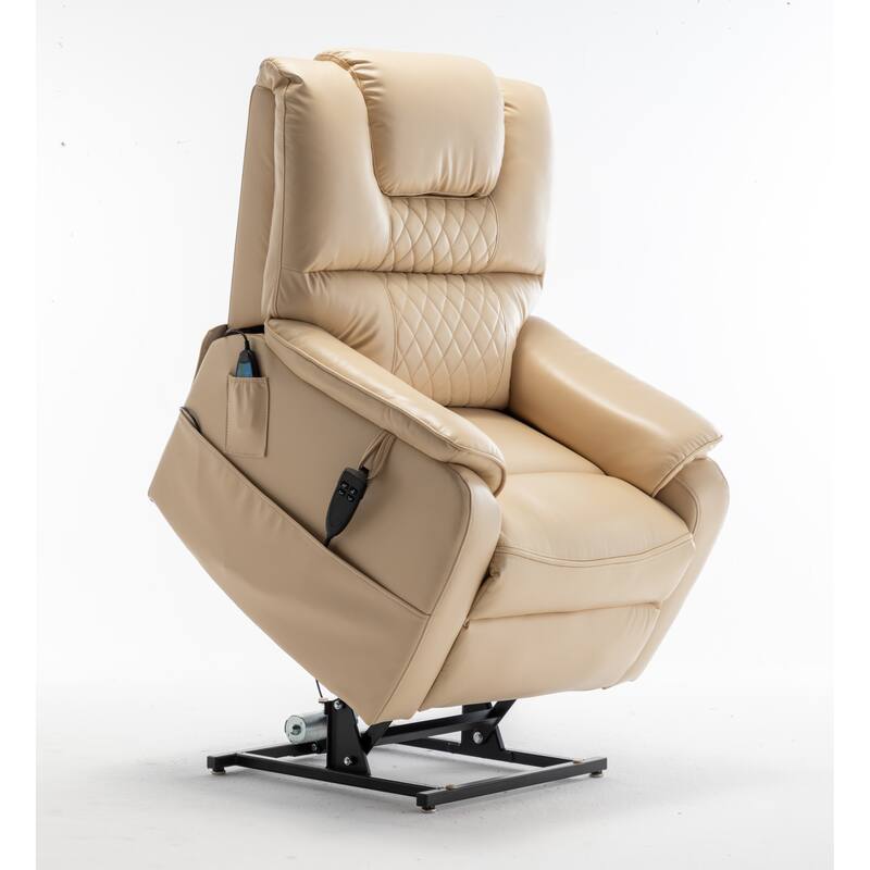 Beige Oversized Electric Recliner with OKIN Motor, 180° Lay Flat Function, Extra-Wide Seat, and Side Storage Pockets