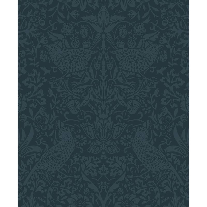Seabrook Designs Tonal Bird Garden Prepasted Wallpaper - 20.9 in. W x 33 ft. L - Slate Blue
