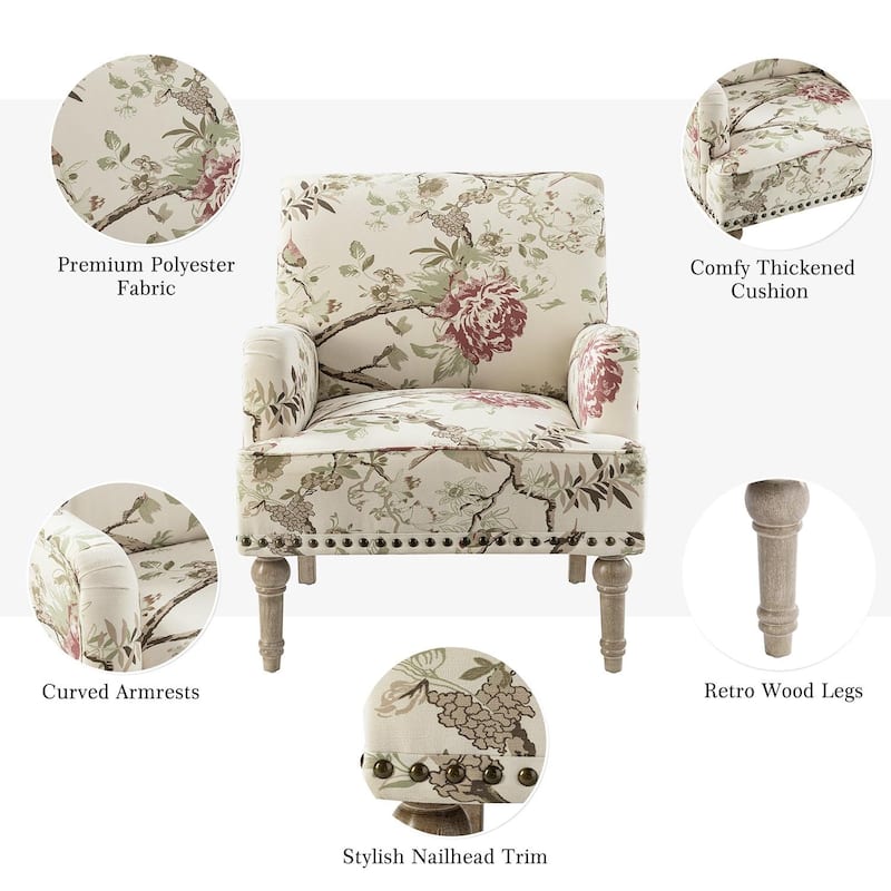 Geltrude Traditonal Floral Fabric Design Upholstered Accent Armchair with Turned Legs by HULALA HOME