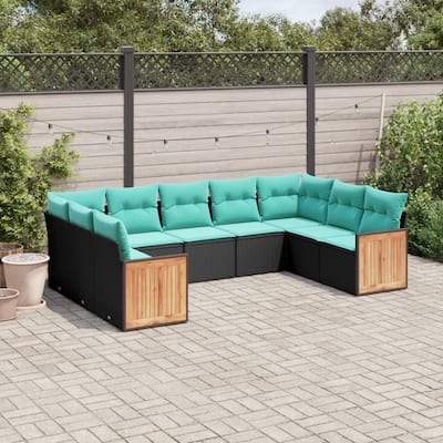 vidaXL 9 Piece Patio Sofa Set with Cushions Black Poly Rattan