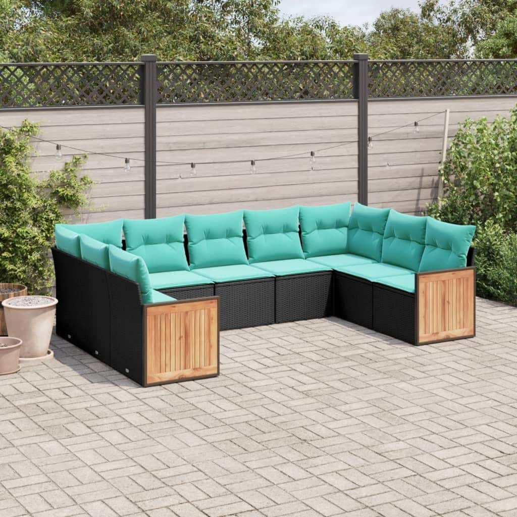 vidaXL 9 Piece Patio Sofa Set with Cushions Black Poly Rattan