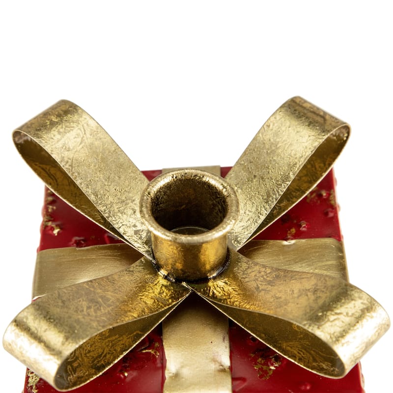 4.5" Metal Gift Box Christmas Taper Candle Holder