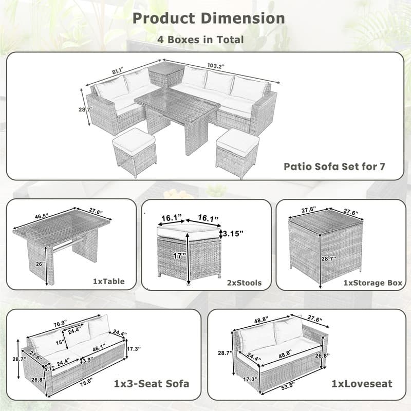 6-Piece All-Weather PE Rattan Patio Set – Adjustable Seating, Storage Box, Removable Covers & Tempered Glass Table Top‌