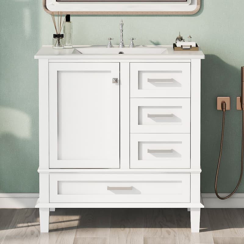 30" Bathroom Vanity,Bathroom Cabinet with Sink Combo Set,Bathroom Cabinet with a Soft Closing Door，3 Drawers,Solid Wood Frame