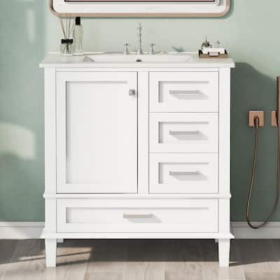 30" Modern Bathroom Vanity Cabinet with Sink Combo Set 3 Drawers