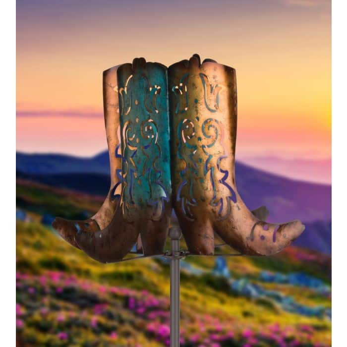 Cowboy Boots Wind Spinner Stake