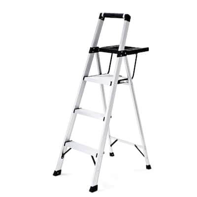 3-step Light Aluminum Step Stool W/ Large Project Tray