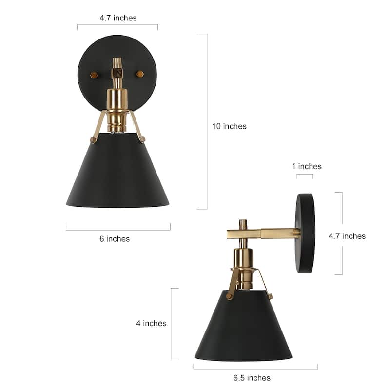 Modern Farmhouse 1-Light Cone Wall Sconce Black Bathroom Vanity Lights - L 6" x W 6.5" x H 10"