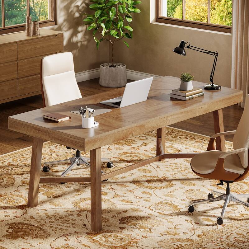 70.8-Inch Executive Desk, Large Computer Desk for Home Office, Modern Style, Oak