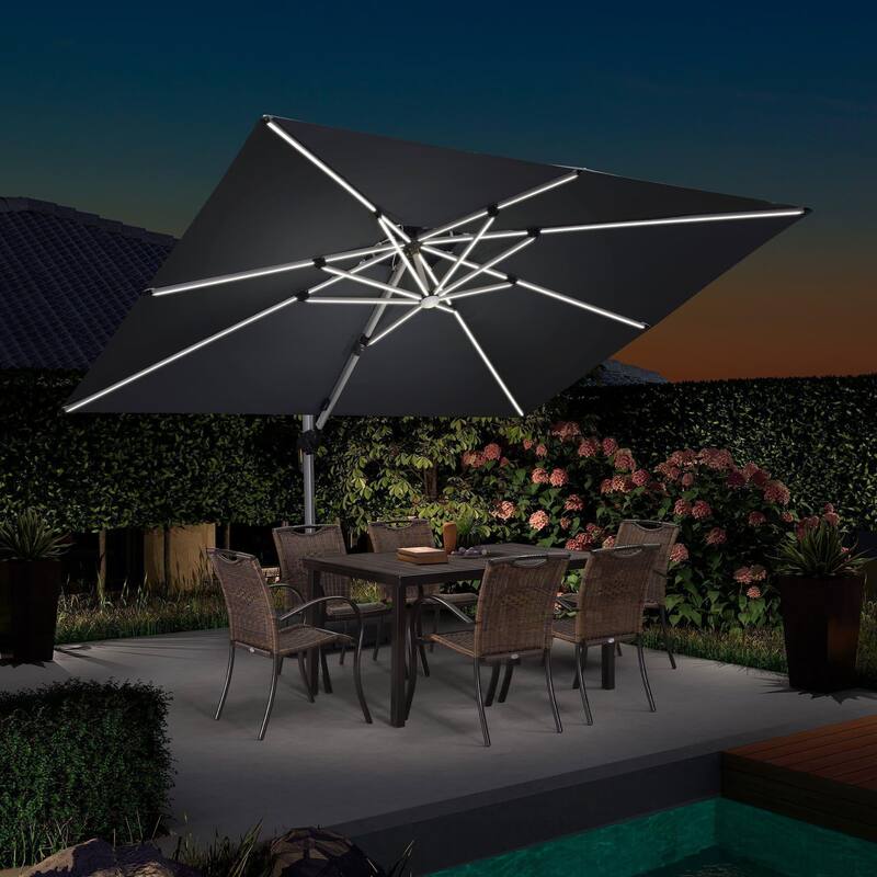 PURPLE LEAF 9/10/11 ft Square 09x12 ft Rectangle Double Top LED Patio Cantilever Umbrella with Base