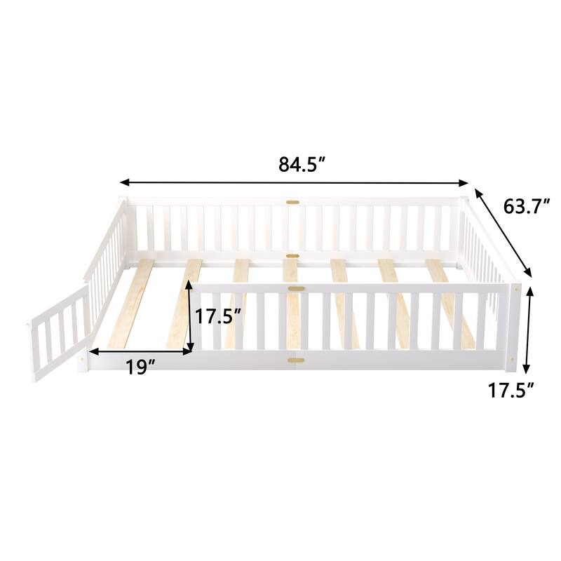 Floor Platform Bed with Fence Guardrails and Door