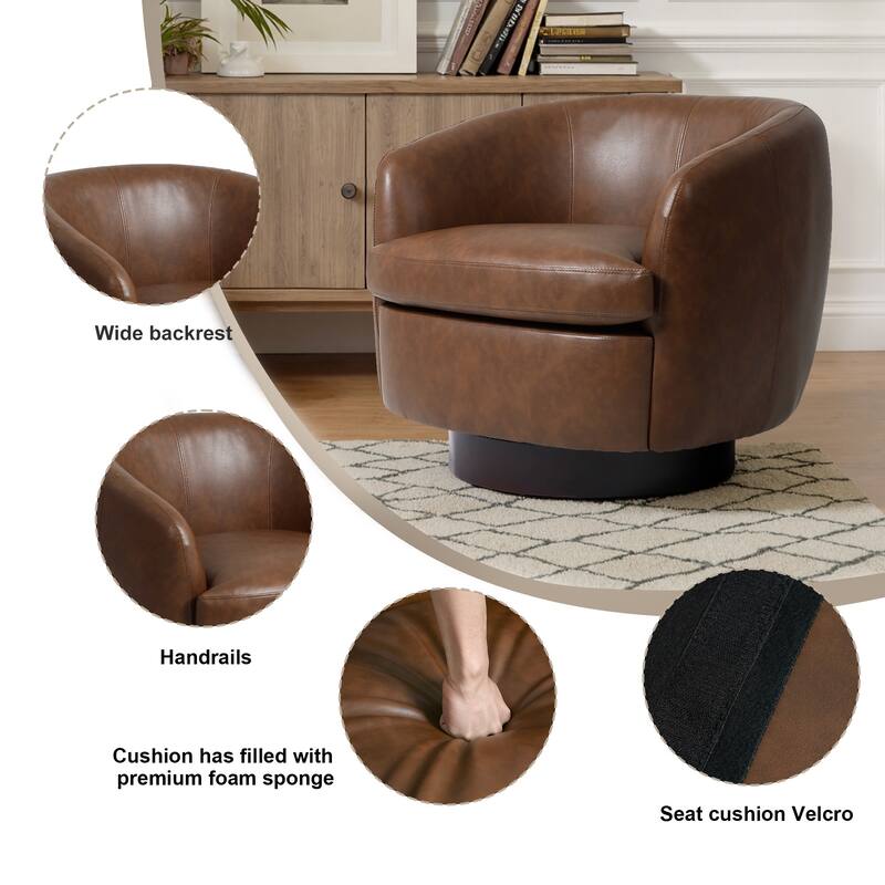 UIXE 2 Set Modern PU Leather Swivel Barrel Chairs Rounded Accent Chair