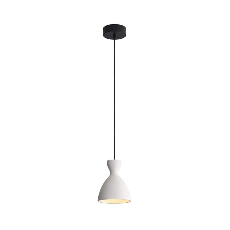 Golden Lighting Aethera 7in Integrated LED Pendant in White Sandstone Cement - Gold