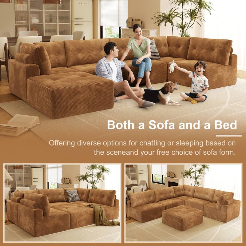 JASIWAY Modern Chaise Lounge Sofa Bed with Movable Ottoman