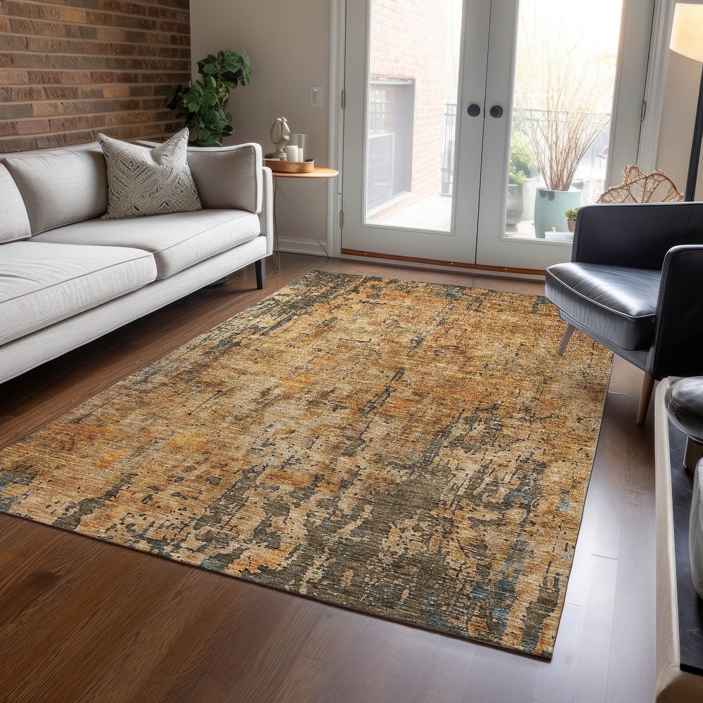 Machine Washable Indoor/ Outdoor Abstract Contemporary Chantille Rug