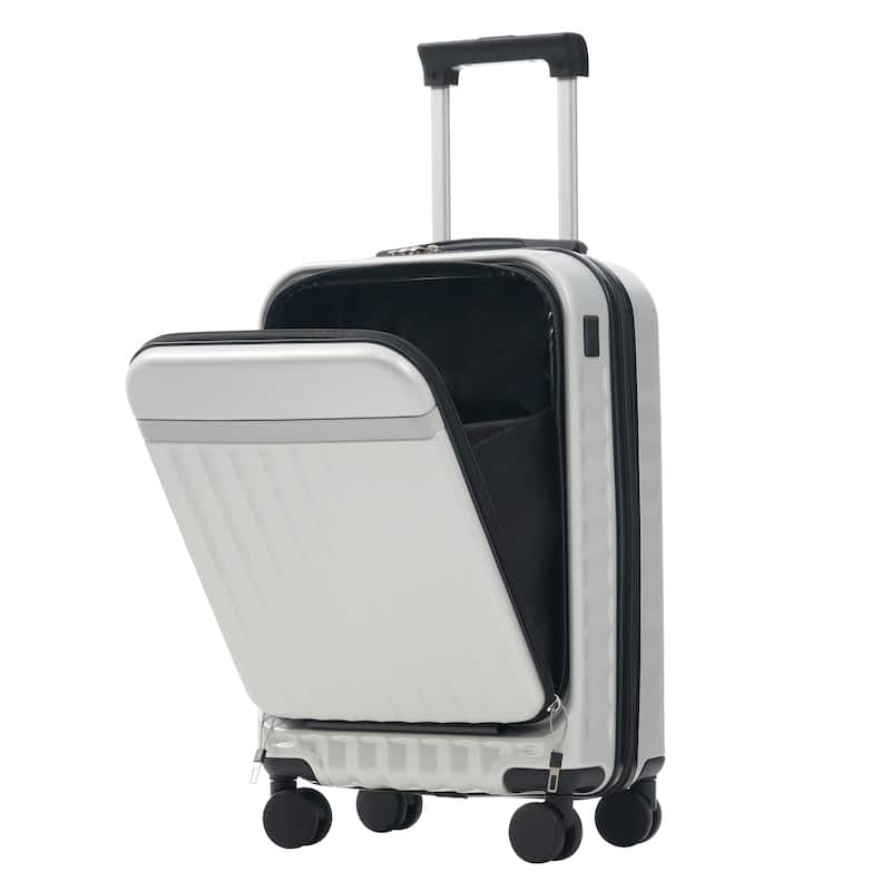 3-Piece Modern Front-Opening Luggage Expandable Luggage with USB Port and TSA Lock, for Boarding Travel, Grey+White
