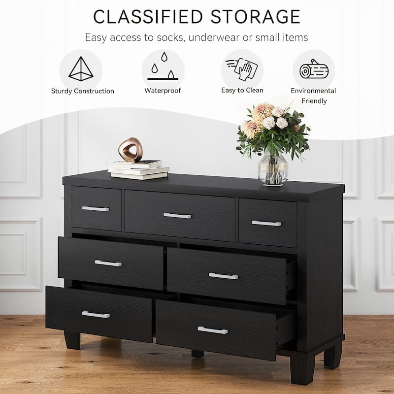 51" Wide Wooden Dresser Organizer with 7 Drawers