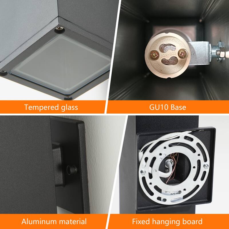 2-Pack Outdoor Wall Sconce, Modern Up and Down Weatherproof Wall Light, Black Aluminum Exterior Wall Mount Light Fixture