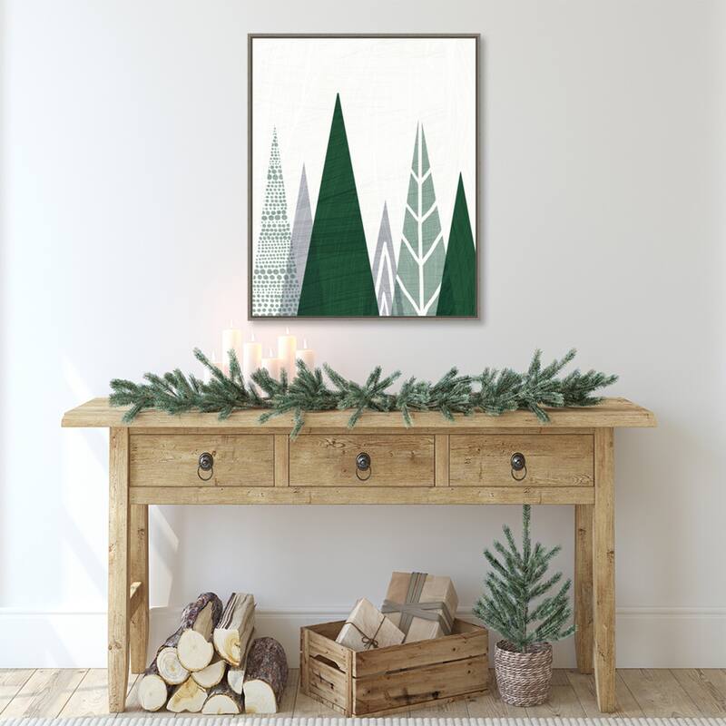 Geometric Forest II Green Gray by Michael Mullan Framed Canvas Wall Art Print
